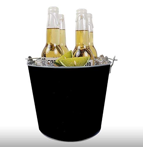 Rudra Exports  Black Beer Bucket, Galvanized Beer Bucket Built-in Bottle Opener, Party Bucket, Ice Bucket, Wine Bucket, Bar Bucket: 1 Pc.