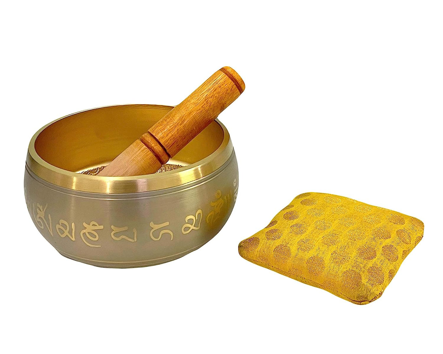 Rudra Exports Brass Sound Singing Bowl for stress relief Meditation with striker stick Bell Sound (4 inch Grey)