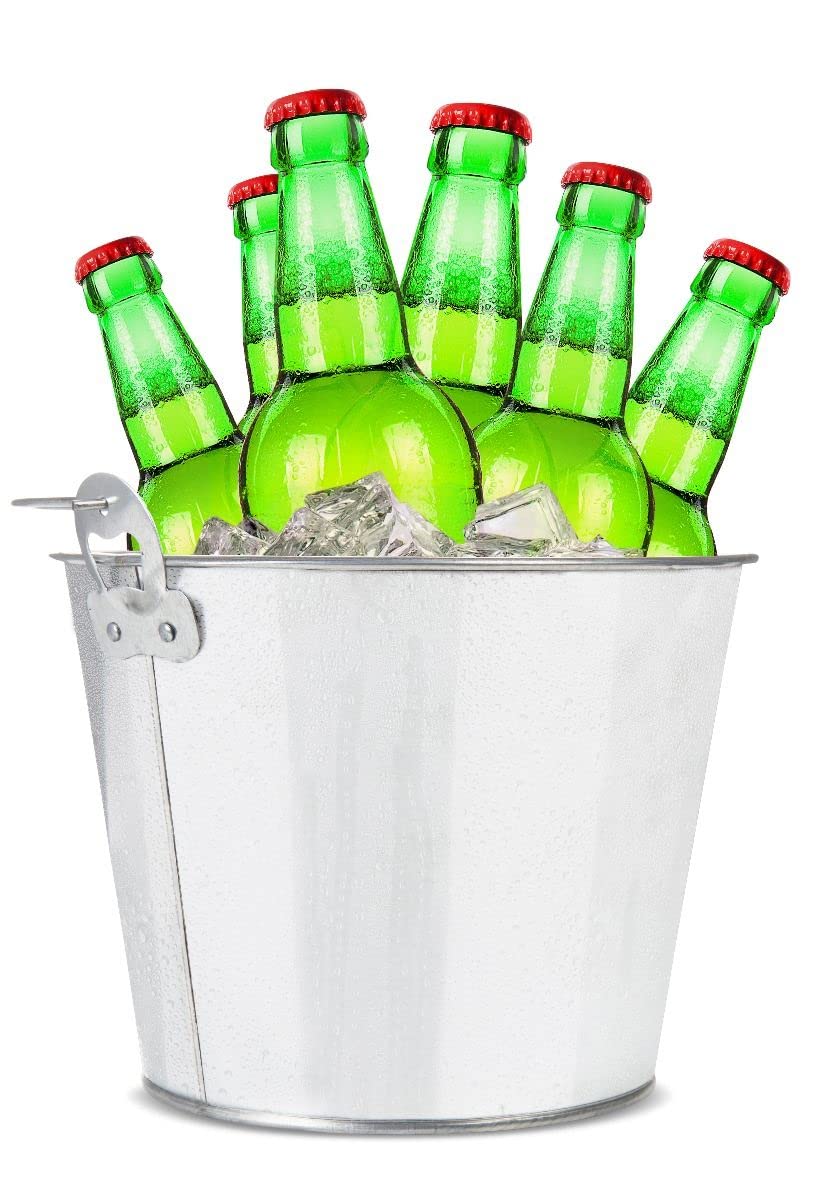 Rudra Exports Beer Bucket, Galvanised Beer Bucket Built-in Bottle Opener, Party Bucket, Ice Bucket, Wine Bucket, Bar Bucket, Beer Bucket for Party: 1 Pc.