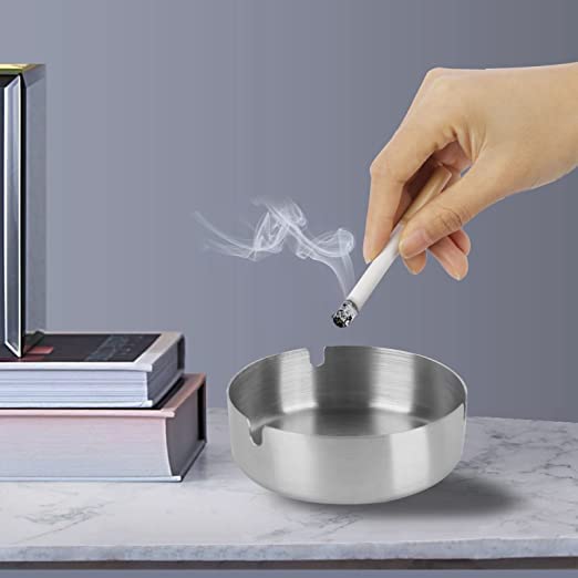 Rudra Exports Stainless Steel Round Metal Cigar Holding Cigarette Ashtray for Home or Office, hotels, or restaurants (10 cm Ashtry)