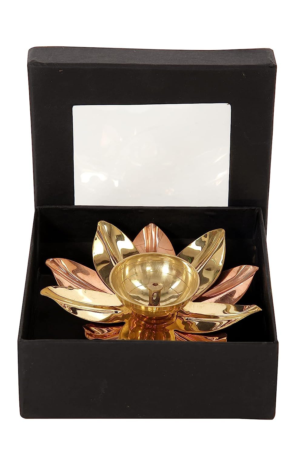 Rengvo Rudra Exports Brass & Copper Akhand Jyot Diya with Decorative Oil Diya Lotus Shape for Diwali, Puja and Festival Decoration Set of 2