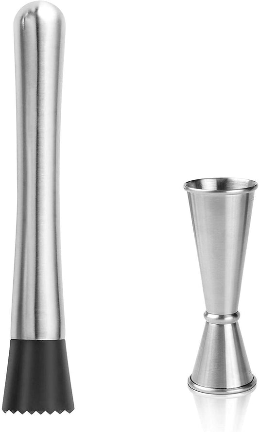 Rudra Exports Cocktail Set Peg Measuring Jigger Mixing Spoon Muddler Pro Bar Tools Set: 2 Pieces