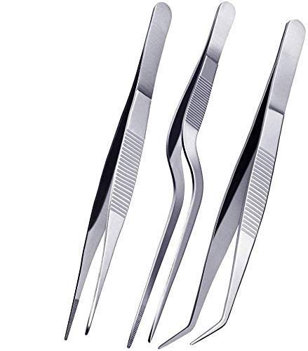 Rudra Exports Kitchen Cooking Culinary Tweezers, Stainless Steel Precision Tongs Medical Beauty Utensils, 6.3 Inches -3 Pieces Set