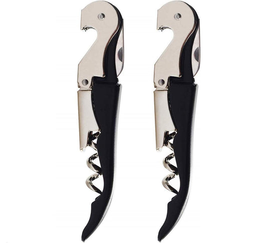 Rudra Exports Black Corkscrew Upgraded Heavy Duty Wine Opener with Foil Cutter and Bottle Opener for Restaurant Waiters : 2 Pc.