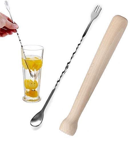 Rudra Exports Cocktail Bar Sheesham Wooden Muddler and Mixing Spoon Home Bar Tool Set,: 2 Pcs Set