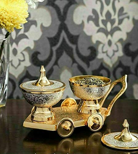 Rudra Exports Silver & Gold Plated Brass Bowl Set on Trolley Velvet Box Best Deepawali Gift