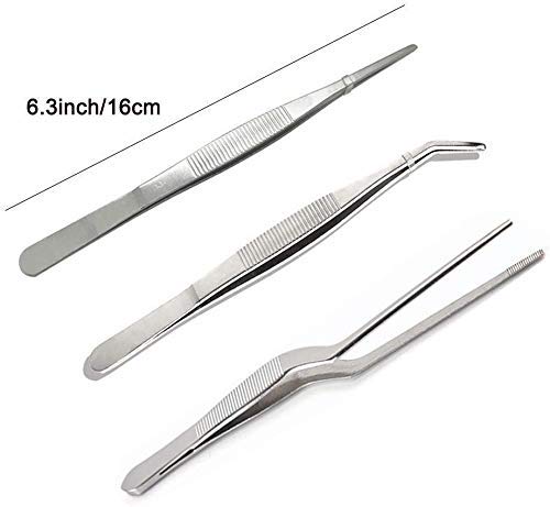 Rudra Exports Kitchen Cooking Culinary Tweezers, Stainless Steel Precision Tongs Medical Beauty Utensils, 6.3 Inches -3 Pieces Set