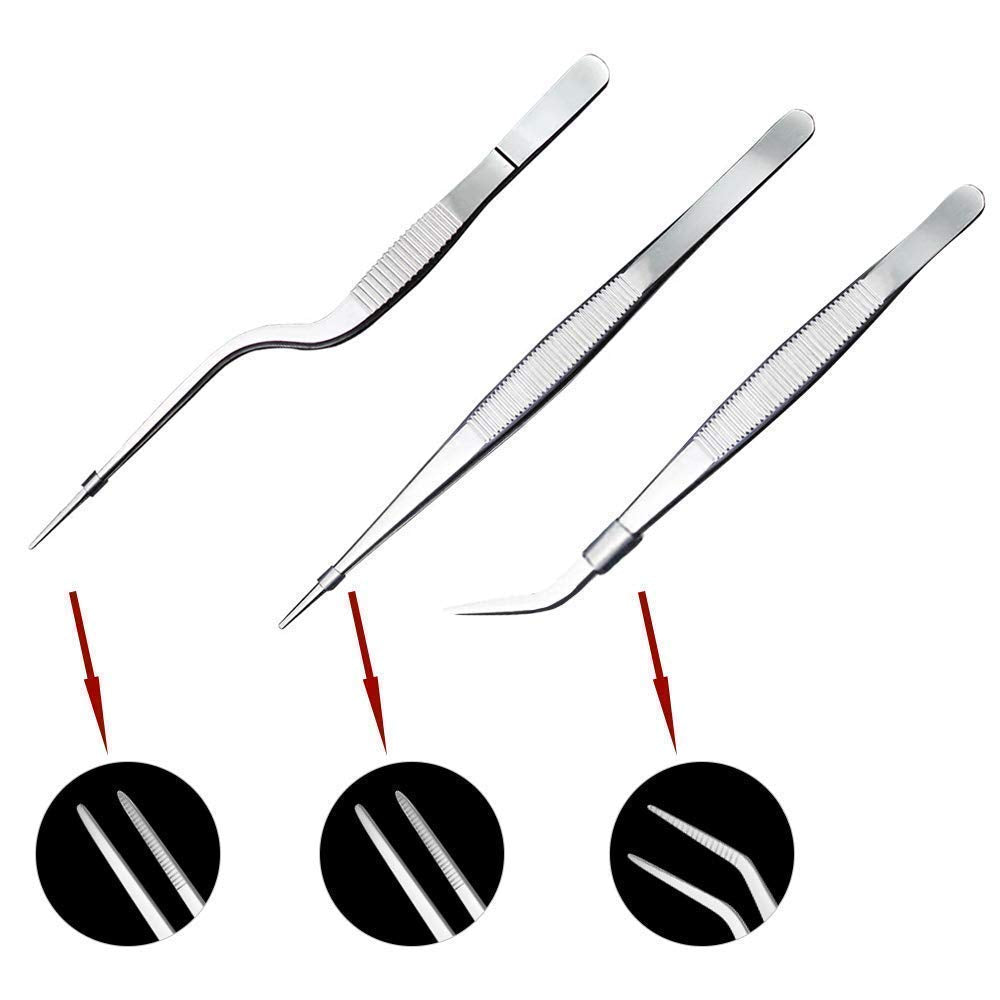 Rudra exports Stainless Steel Tongs Tweezers 3 Pcs 6.3 Inch Tweezers,4.7 Inch Flat and  Chef Cooking Utensils: 5 Pcs Set