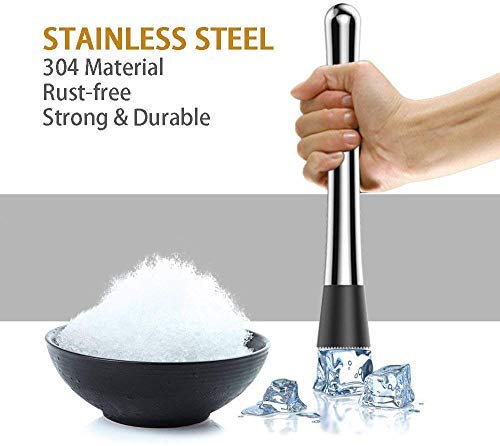 Rudra Exports Cocktail Muddler 8 inch and Mixing Spoon Set Bar Cocktail Muddler Set Long Spiral Handle to Create Refreshing Drink 2 Pcs