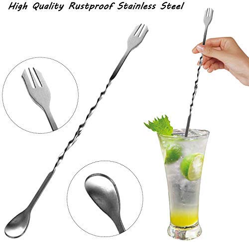 Rudra Exports Cocktail Muddler Set, Spiral Fork Mixing Spoon & No Prong Bar Strainer, Home Bar Bartender's Muddling Tool Set: 3 Pcs Set