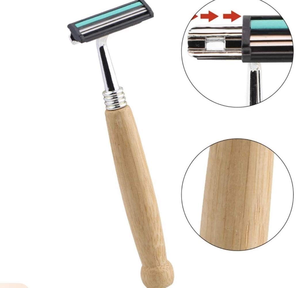 Rudra Exports Eco Friendly Bamboo Light Wood Shaver, Safety Razor with Long Natural Bamboo Handle, Eco Friendly, for Men Or Women 2 Pcs