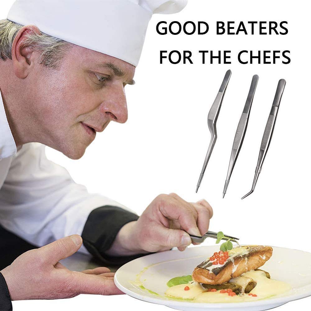 Rudra Exports Kitchen Cooking Culinary Tweezers, Stainless Steel Precision Tongs Medical Beauty Utensils, 6.3 Inches -3 Pieces Set