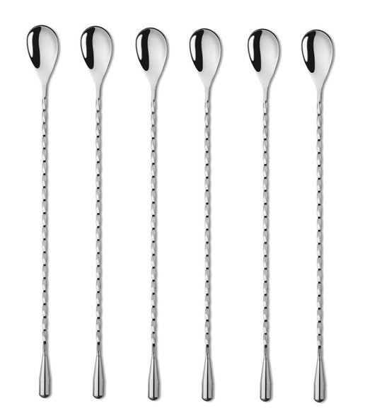 Rudra Exports Teardrop Bar Spoons Stainless Steel, Professional Cocktail Mixing Spoon Bar Tool Japanese Style Teardrop Spoon: 12 Inches - 6 Pcs Set