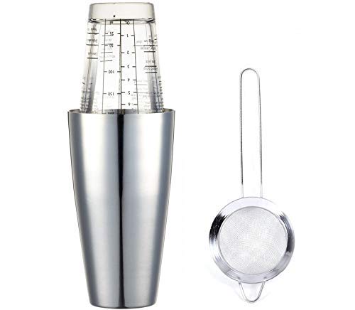 Rudra Exports Professional Stainless Steel Bar Set Boston Shaker, (Cocktail Shaker, Mixing Glass, and Sifter): 3 Piece Set