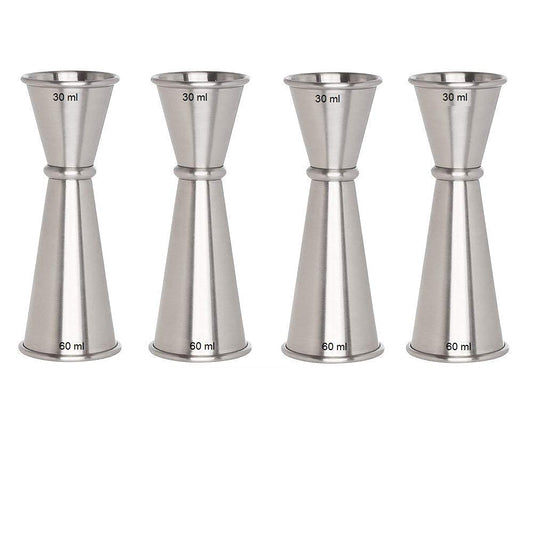 Rudra Exports Double Cocktail Jigger Japanese Style Stainless Steel Bar Peg Measuring Jigger: 30-60 ml : 4 Pcs Sets