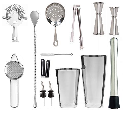 Rudra Exports Bar Set Cocktail Shaker Set Professional Bartender Kit with Bar Accessorie 14 Pcs