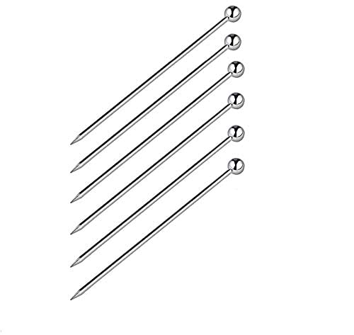 Rudra Exports Cocktail Picks 18/8 Stainless Steel Martini Olive Skewers Reusable Sandwich Sticks Appetizer Toothpicks Fruit Stick - 4.3 Inches - 6 Pcs
