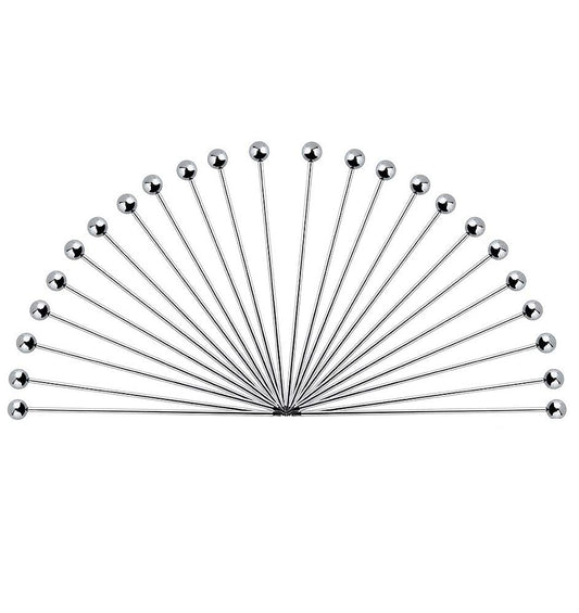 Rudra Exports Cocktail Picks 304 Stainless Steel Martini Olive Skewers Reusable Sticks Appetizer - 4.3 Inches, 24 Pcs (Small Ball)