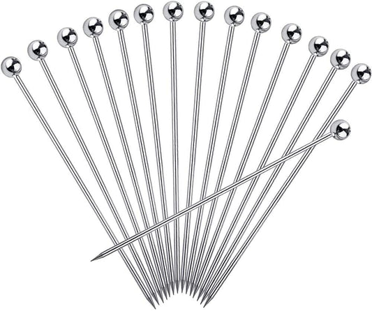 Rudra ExportsCocktail Picks 304 Stainless Steel Martini Olive Skewers Reusable Sticks Appetizer  - 4.3 Inches, 15 Pcs (Small Ball)