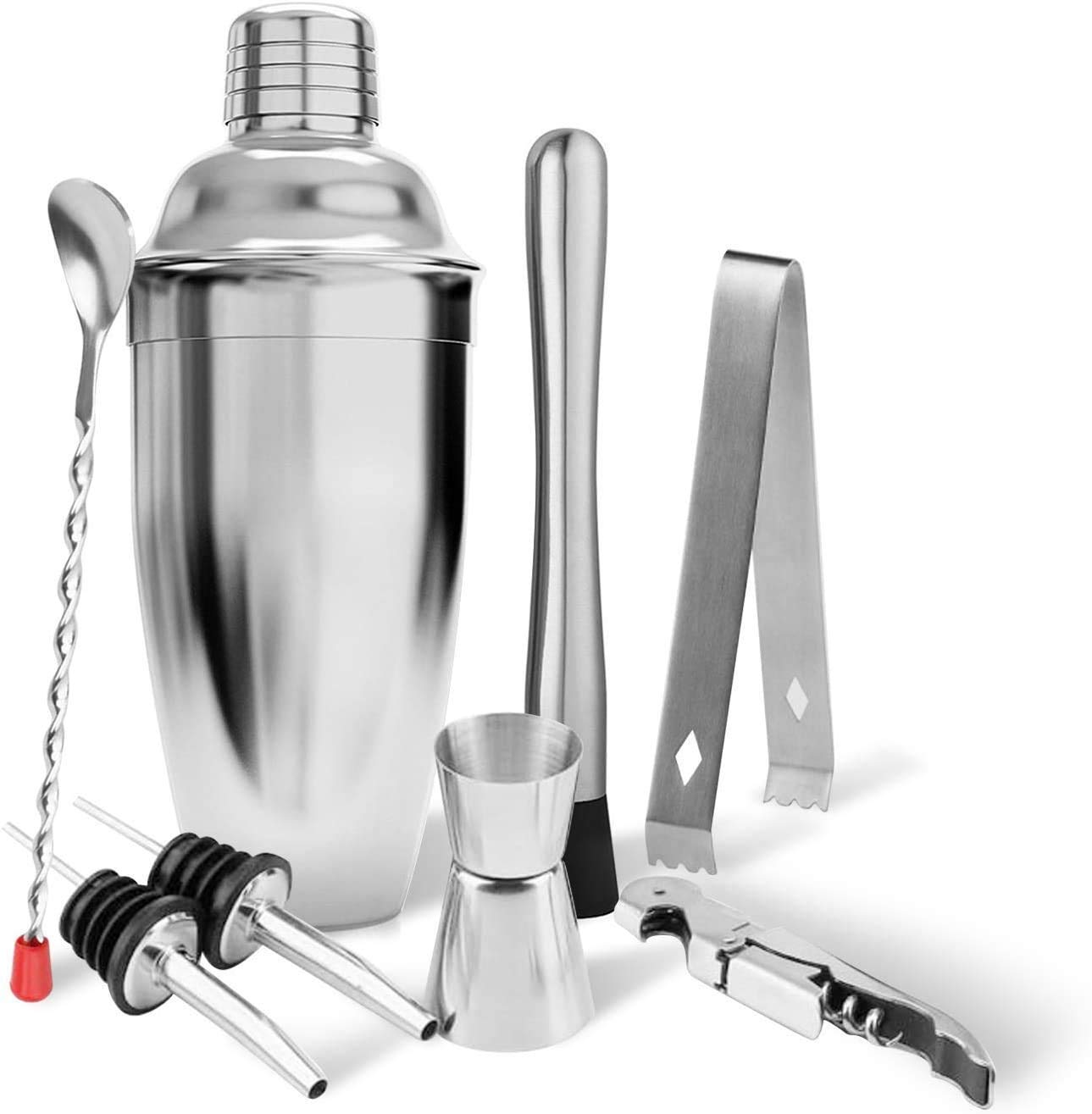 8pcs, Bartending Tools, Cocktail Shaker Bartender Kit, Cocktail Martini  Shaker With Strainer, Muddler For Cocktails, Bar Spoon, Measuring Jigger  For