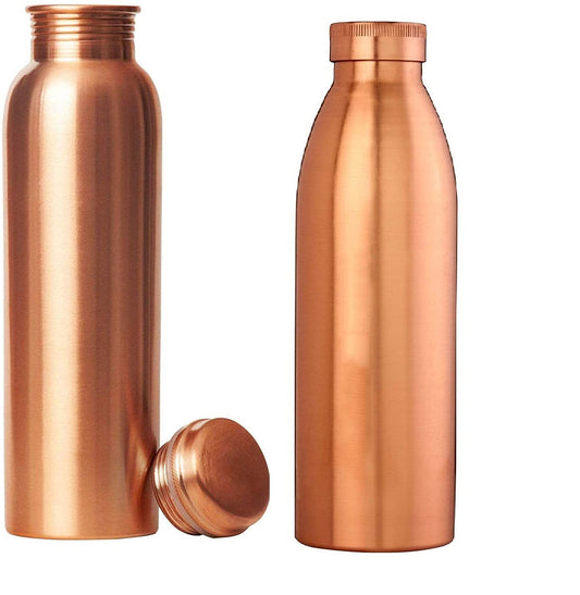 Rudra Exports Plain Copper Water Bottle and Copper Water Bottle 1 Litre (Set of 2)