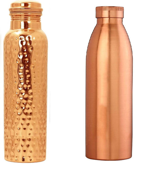 Rudra Exports Hammered Copper Water and Copper Pure Copper Bottle 1000 ML (Set of 2)