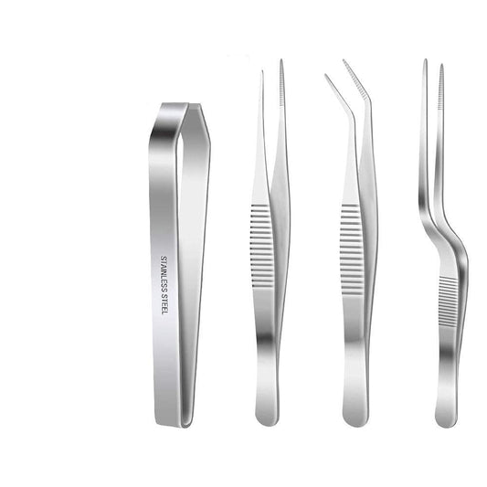 Rudra Exports Tweezers 6 Inch, 4.7 Inch Flat and Fish Bone Tweezers Pliers for Chef Cooking Utensils, Medical Beauty Utensils : 4 Pcs Set