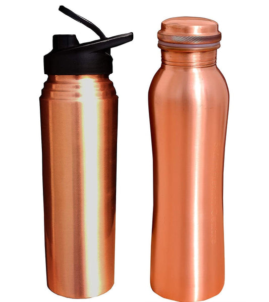 Rudra Exports Curve Design and Sipper Copper Pure Copper Bottle 1000 ML (Set of 2)