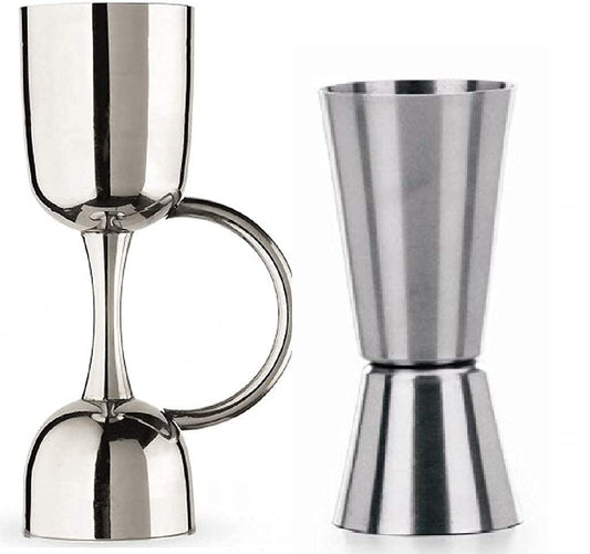 Rudra Exports Premium Peg Measurer Jigger 30 and 60 ml with Handle and Steel Peg Measure Set of 2