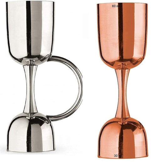 Rudra Exports Premium Peg Measurer Jigger 30 and 60 ml with Handle and Rosegold Without Handle Set of 2