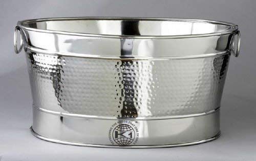 Rudra Exports Stainless Steel Double Walled Insulated Hammered Oval Wine Tub| Beverage Chiller (15L)