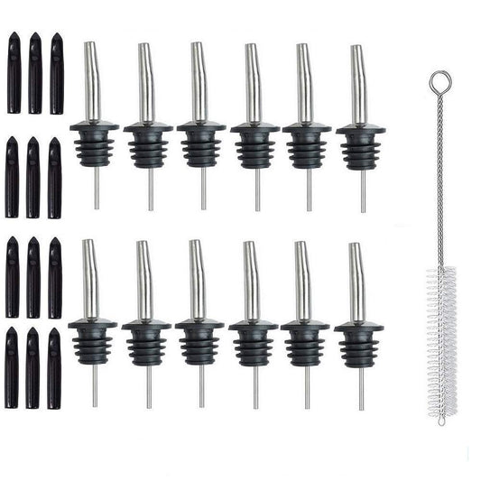 Rudra Exports Liquor Bottle Pourers 12 Pcs Set,Olive Oil Vinegar Dispenser Tapered Spout with Dust Cover Caps: 12 Pcs Set