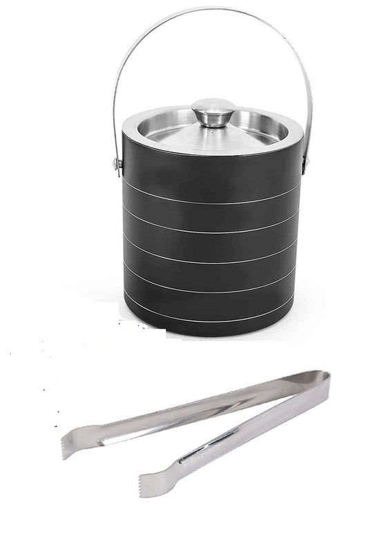Rudra Exports Stainless Steel Bar Set, Bartender Kit Set of 2 Piece|  Bar Tool Set with Ice Bucket and Ice Tong