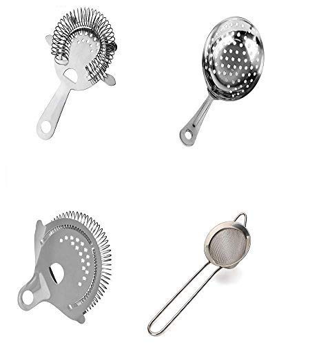 Rudra Exports Stainless Steel Bar Cocktail Strainer Set - (4 Pcs Set)
