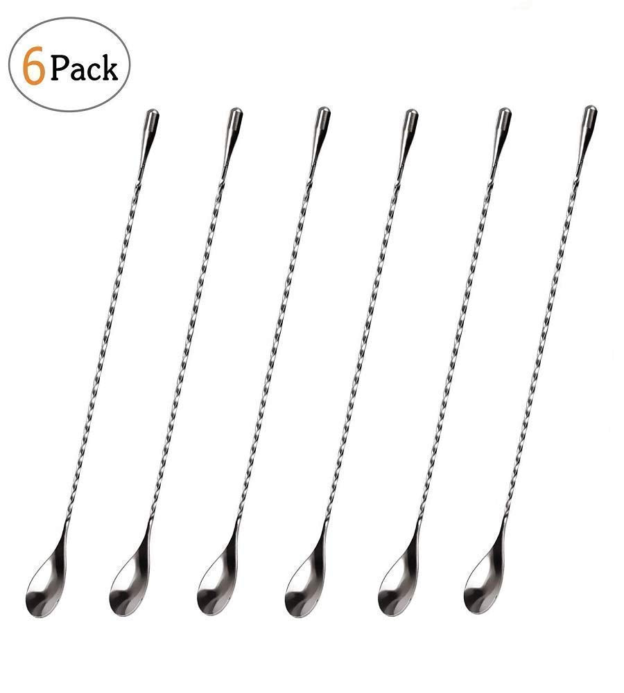 Rudra Exports Teardrop Bar Spoons Stainless Steel, Professional Cocktail Mixing Spoon Bar Tool Japanese Style Teardrop Spoon: 12 Inches - 6 Pcs Set