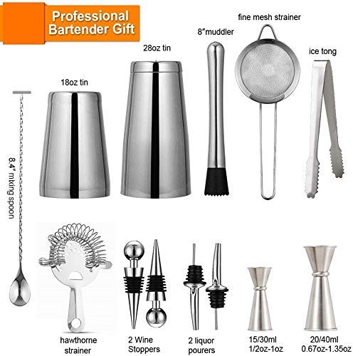 Rudra Exports 13 Piece Cocktail Shaker Bar Tools Set,Bartender Kit with All Bar Accessories, Gift Set for Men