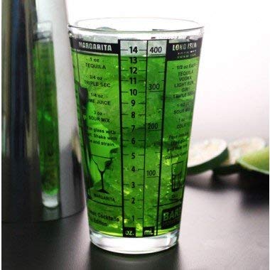 Rudra Exports Transparent Cocktail Mixing Glass with Printed Recipes Mixing and 4 Pong Strainer