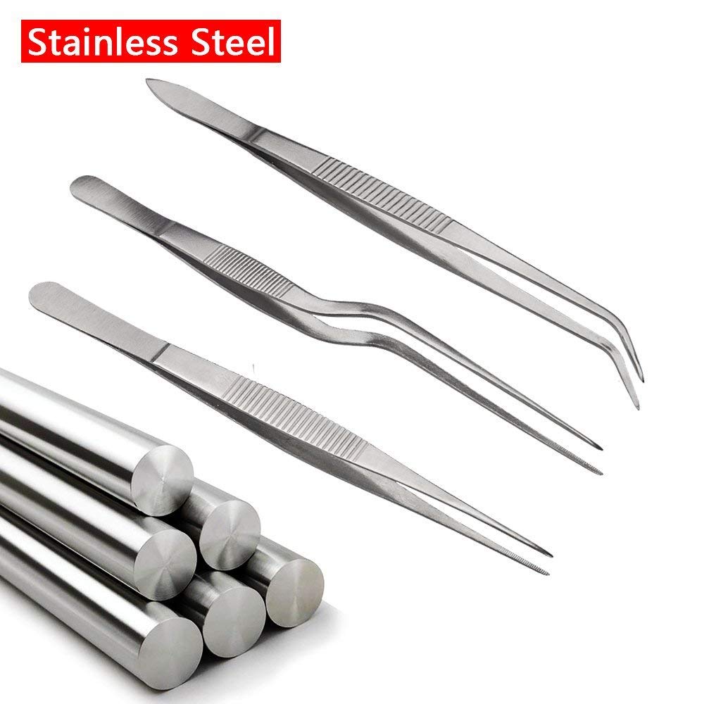 Rudra Exports Tweezers 6 Inch, 4.7 Inch Flat and Fish Bone Tweezers Pliers for Chef Cooking Utensils, Medical Beauty Utensils : 4 Pcs Set
