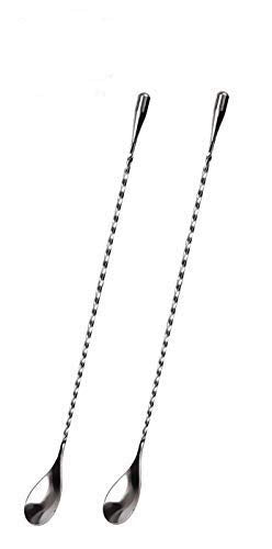 Rudra Exports Teardrop Twisted Design Bar Spoon Premium Cocktail Mixing Spoon Long Handle Stirring Spoon, Shaker Spoon 30 cm : 2 Pcs Set