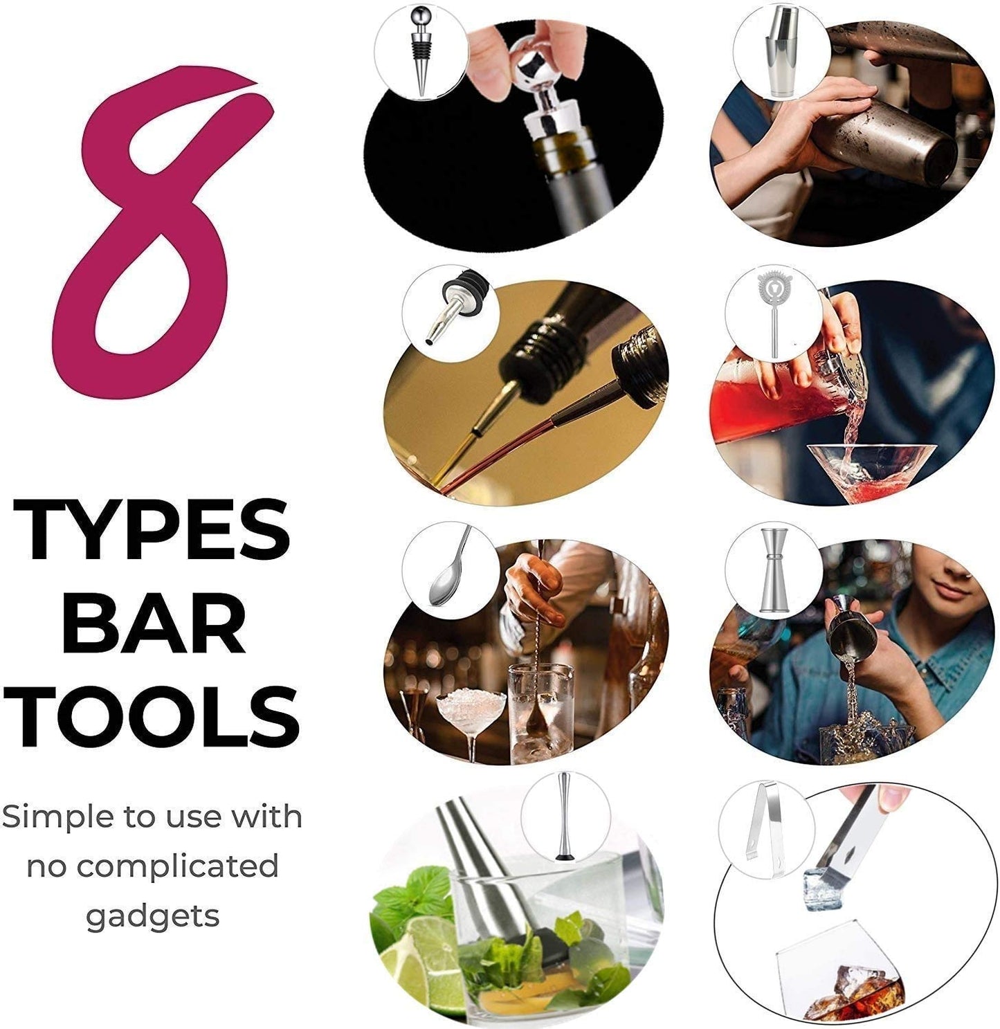 Rudra Exports Bar Set Cocktail Shaker Bar Tools Set Bartender Kit with Bar Accessories : 11 Pcs Gift Set