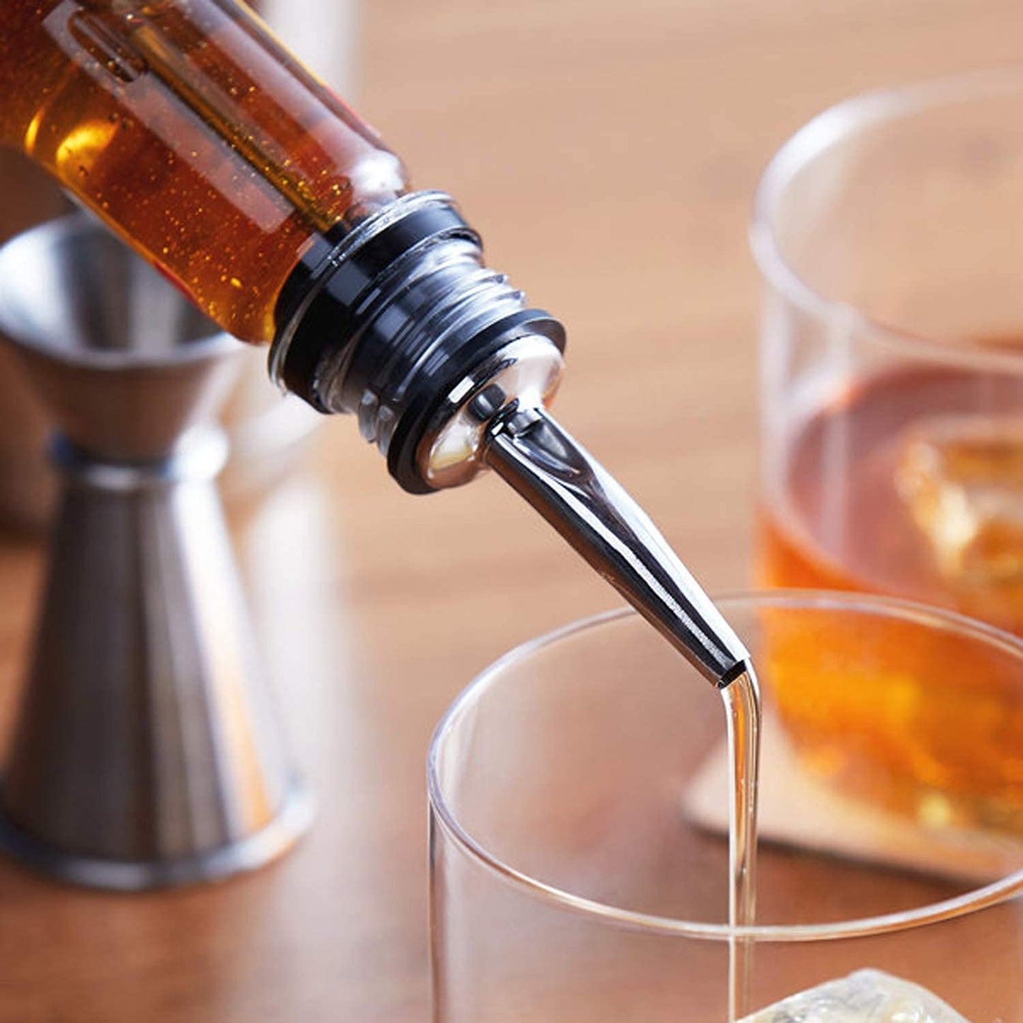 Rudra Exports Set of 5 Pieces Bar Tools, Muddler Stick, Ice Tong, Peg Measuring Jig, Wine Opener, Whiskey Pourer, (Stainless Steel, Silver)