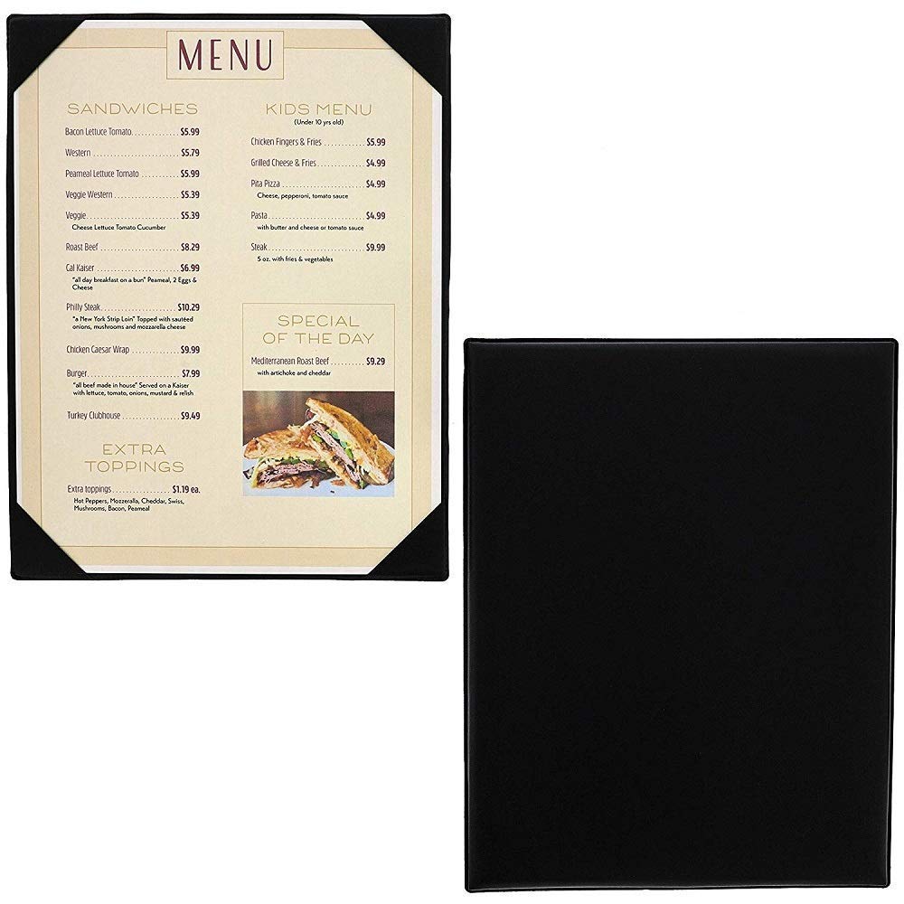 Rudra Exports Leather Single Black Restaurant View Menu Holder,Menu Sign Display Stand for cafes Bars or Restaurant Presenter, Menu Holder Menu Covers for Specials or Drinks Bar Lounge, Wine List 3 pc
