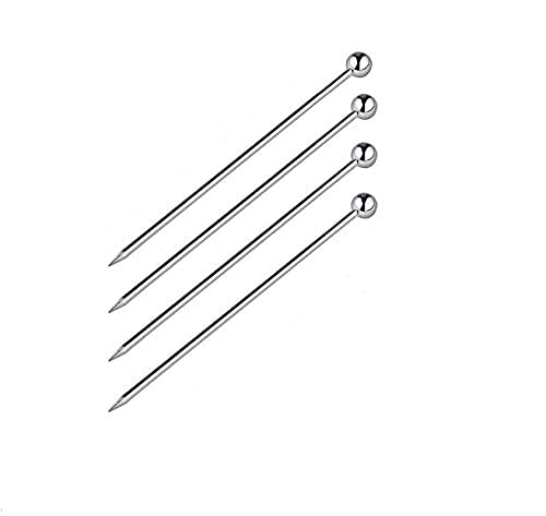 Rudra Exports Cocktail Picks 304 Stainless Steel Martini Olive Skewers Reusable Sticks Appetizer Toothpicks Fruit Stick - 4.3 Inches, 4 Pcs