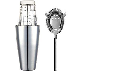 Rudra Exports Professional Stainless Steel Bar Set Boston Shaker, (Cocktail Shaker, Mixing Glass, and Cocktail Strainer): 3 Piece Set