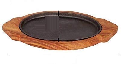 Rudra Exports Oval Shape Cast Iron Sizzler Plate and Wooden Stand