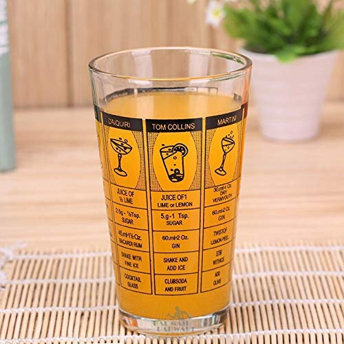 Rudra Exports Cocktail Mixing Glass with Recipes Mixing,Printed Recipes Mixing Cocktail Shaker Glass with Cocktail Strainer