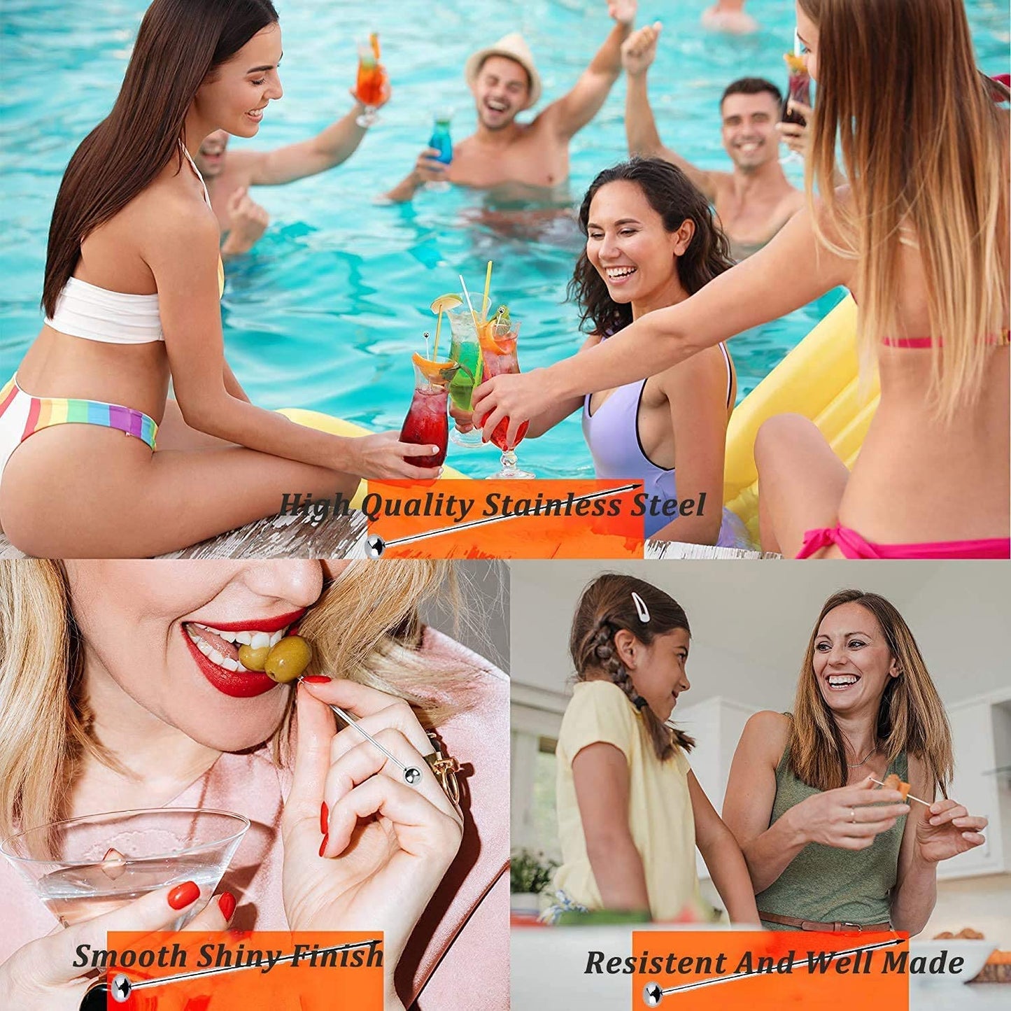 Rudra Exports Stainless Steel Cocktail Picks & Teardrop Mixing Spoons, 10 Pieces Cocktail Picks and 2 Pieces Bar Cocktail Stirrer Spoon: 12 Pcs.