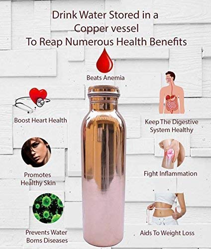 Rudra Exports Copper Sipper and Itching Pure Copper Bottle 1000 ML(Set of 2)