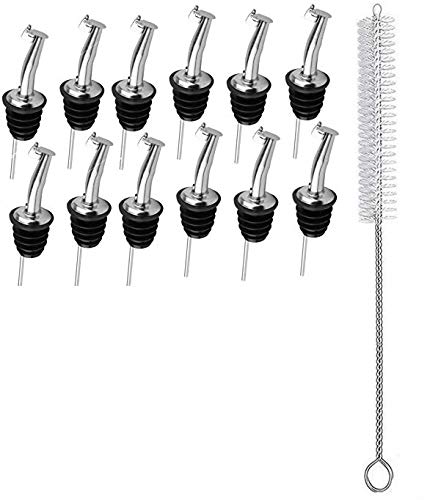 Rudra Exports Metal Bottle Pourer Flip Lid Stainless Steel Pourer Liquor Pourer Oil Pourer Wine Pourer Set of 12 Pcs