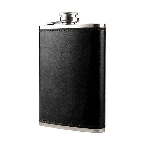 Rudra Exports Stainless Steel and Stitched Leather Hip Flask 8 Oz (230 Ml) Gift Set for Men